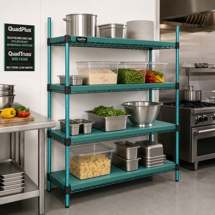 Product image #2 for QuadPlus Solid Polymer Shelf Mat with MICROGARD Antimicrobial Protection and QuadTruss Wire Frame, 60 x 21 Inches, Green