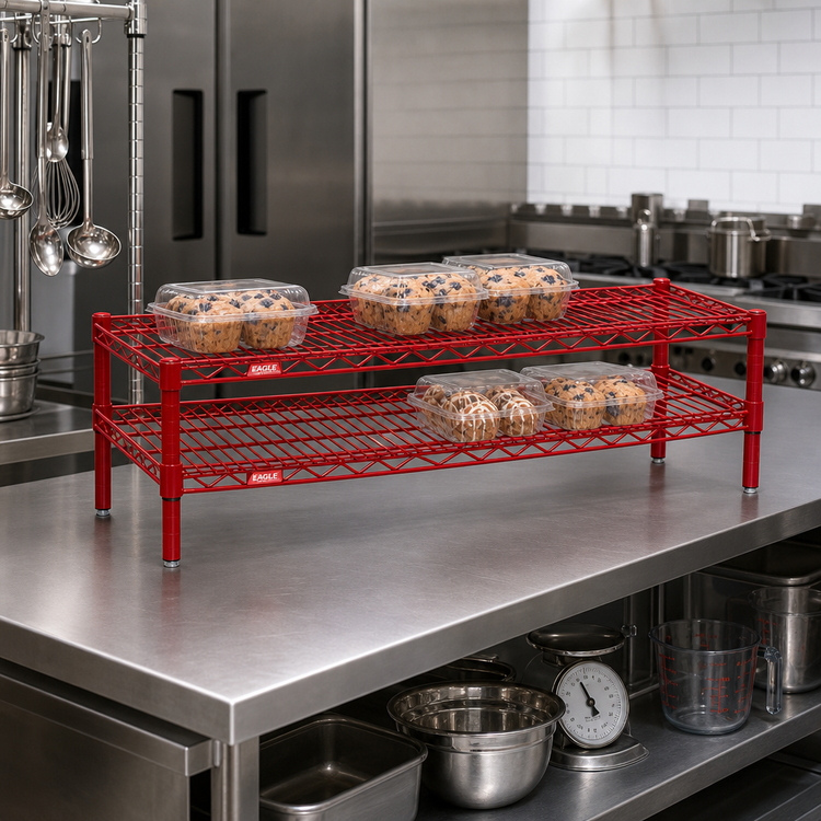 Product image #2 for Eagle Group QuadTruss 2-Tier Front Case Merchandise Wire Shelving Unit, 30W x 14D x 14H, Red Epoxy