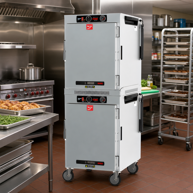 Product image #3 for Metro HotBlox™ Wide 16-Pan Dual-Cavity Pass-Thru Insulated Holding Cabinet, Analog, Solid Doors, Mobile