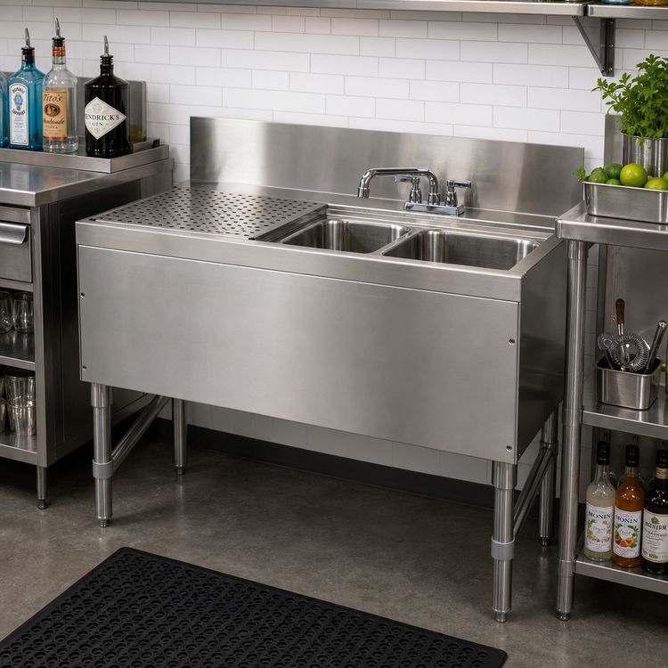 Product image #2 for Advance Tabco Prestige 48-Inch 2-Compartment Stainless Steel Underbar Sink with Left Drainboard and Deck-Mount Faucet
