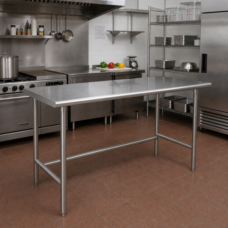 Product image #2 for Advance Tabco 72 x 24 Inch 14 Gauge 304 Stainless Steel Flat Top Work Table with Open Base