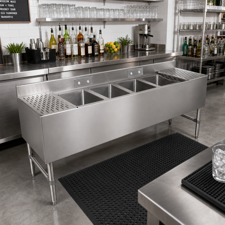 Product image #2 for John Boos 4-Compartment Underbar Sink Unit with Dual 12-Inch Drainboards, 72 x 21 Inches