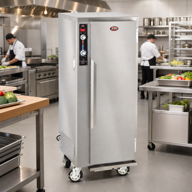 Product image #2 for FWE Mobile Split Cavity Moisture-Temp Heated Holding Cabinet, 12 Full-Size Pan Capacity