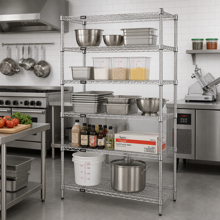 Product image #2 for Quantum 42 x 24 x 86 Inch Wire Shelving Starter Kit, 5-Shelf, 304 Stainless Steel