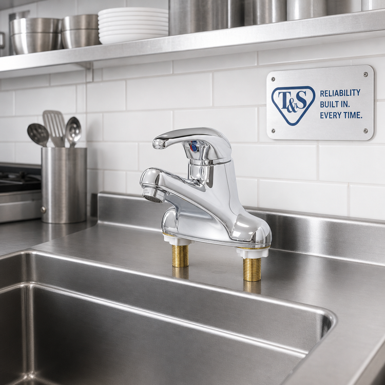 Product image #2 for T&S Brass Single-Lever Deck-Mount Manual Faucet, 4" Centers, Rigid Base, Low-Lead, 1.5 GPM Laminar Flow Device