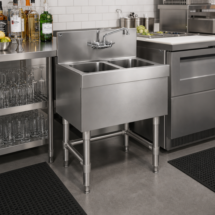 Product image #2 for Spec-Bar Two-Compartment Underbar Sink Unit, 24 Inch W x 19 Inch D, 304 Stainless Steel