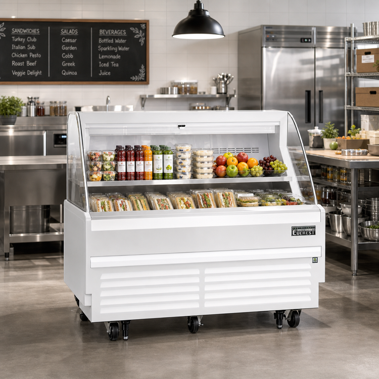 Product image #2 for Everest Refrigeration 60-Inch Horizontal Open Display Merchandiser, Self-Contained Bottom-Mount Refrigeration, 9.3 Cu. Ft., White