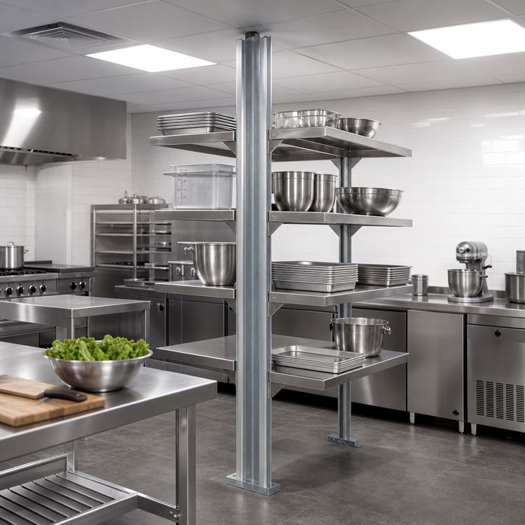 Product image #2 for 60-Inch Back-To-Back Floor-To-Ceiling Aluminum Cantilever Shelving Upright