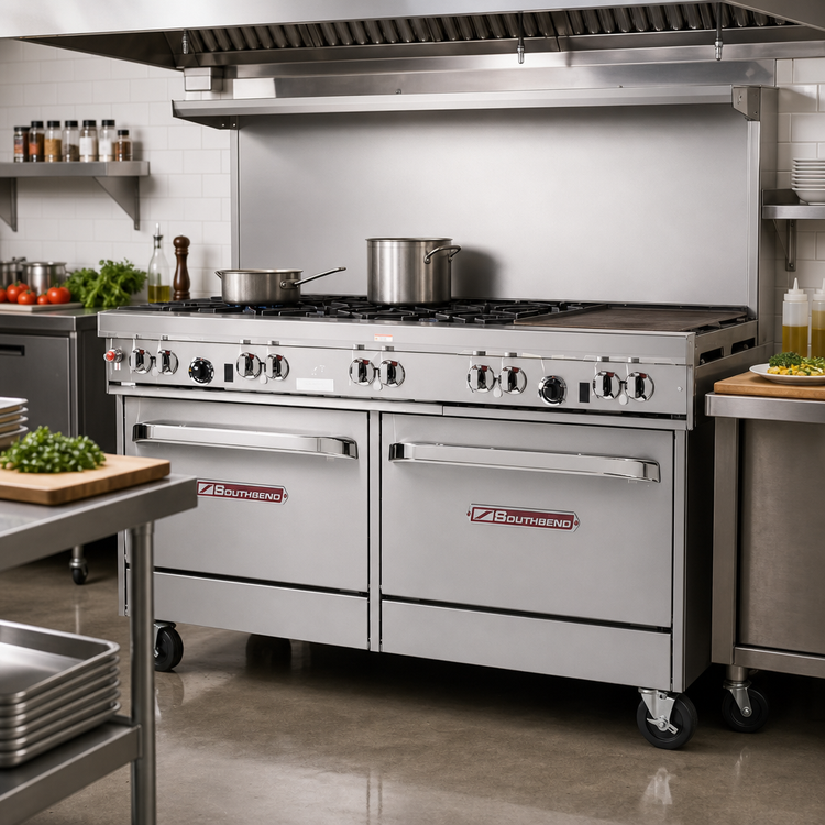 Product image #2 for Southbend Ultimate 60-Inch Gas Restaurant Range with 6 Burners, 24-Inch Griddle/Broiler and 2 Convection Ovens