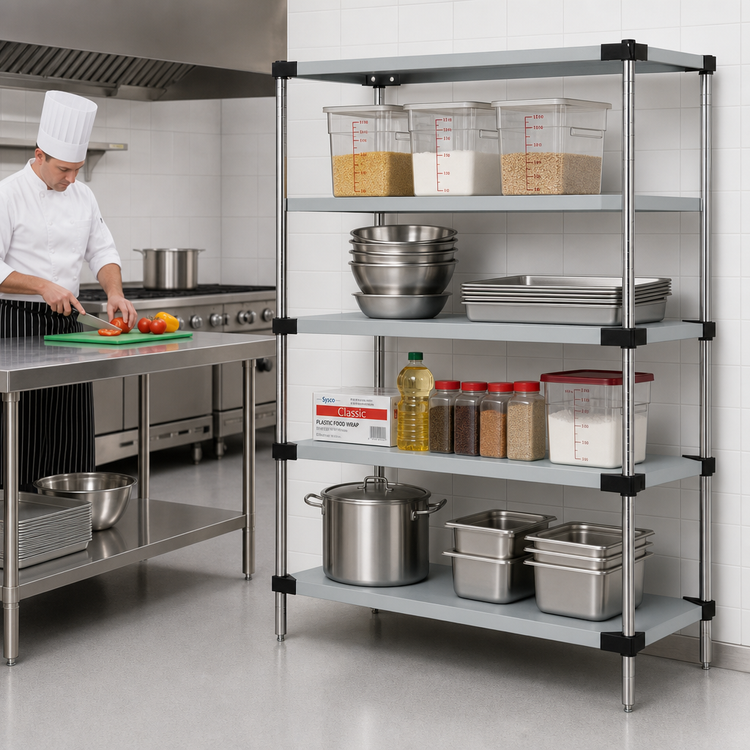 Product image #2 for Quantum 72 Inch Wide x 21 Inch Deep x 63 Inch High 304 Stainless Steel Solid Shelving Starter Kit