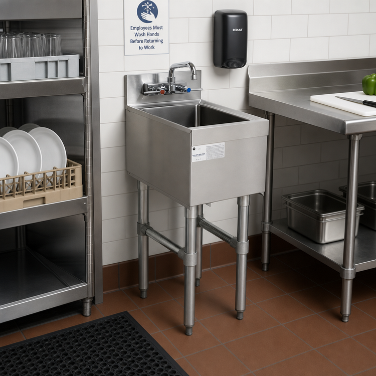 Product image #2 for Advance Tabco Underbar Basics™ Freestanding Stainless Steel Underbar Hand Sink with Faucet, 15" x 18"
