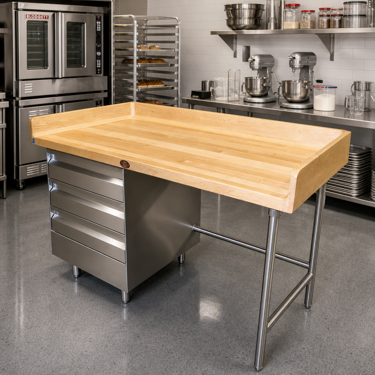 Product image #2 for Wood Top Bakers' Table with 3-Tier Left Drawer Base, 96 x 36 Inches