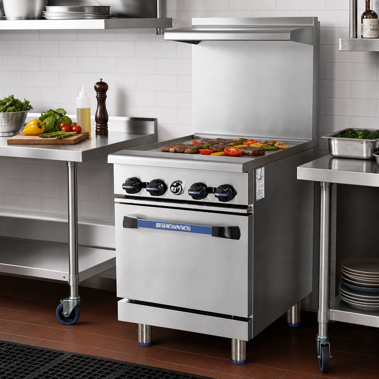 Product image #2 for Turbo Air Radiance 24-Inch Heavy Duty LP Gas Restaurant Range with 3/4-Inch Thermostatic Griddle and Space Saver Oven