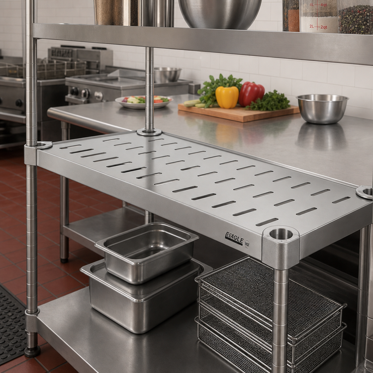 Product image #3 for Eagle Quik-Set 42 Inch x 24 Inch Louvered Solid Shelf, 304 Stainless Steel