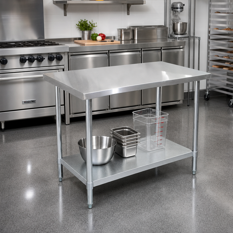Product image #2 for Standard Series 30 x 18 Inch 430 Stainless Steel Flat Top Work Table with Galvanized Undershelf
