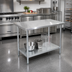 Thumbnail image #2 for Standard Series 30 x 18 Inch 430 Stainless Steel Flat Top Work Table with Galvanized Undershelf