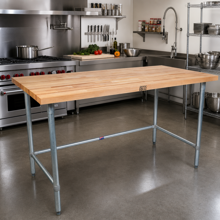 Product image #2 for John Boos SNB10 72" x 30" Wood Top Work Table with 1-3/4" Thick Northern Hard Rock Maple Top and Stainless Steel Base