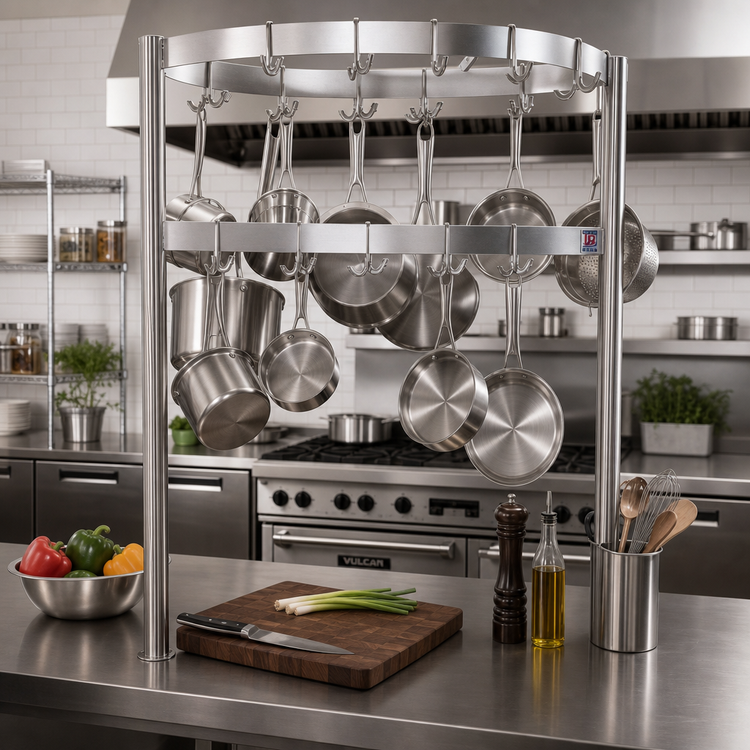 Product image #2 for John Boos PRB04A Table-Mounted Boat-Shaped Stainless Steel Pot Rack with 27 Double Hooks