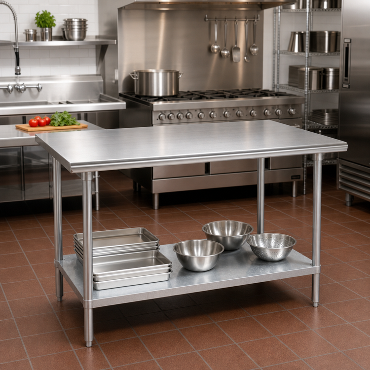 Product image #2 for Advance Tabco 60" x 36" Flat Top 14 Gauge 304 Stainless Steel Work Table with Adjustable Galvanized Undershelf