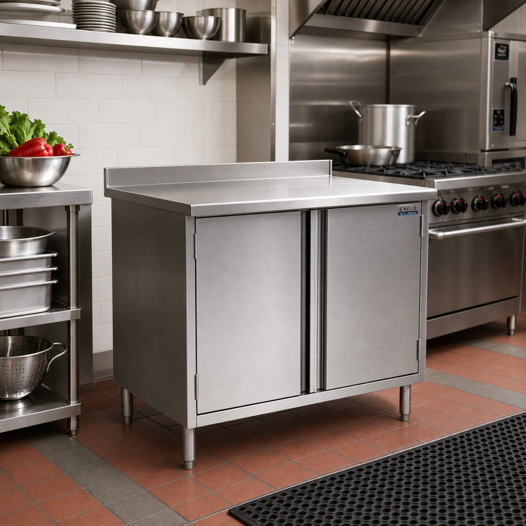 Product image #2 for Eagle Spec-Master Enclosed Base Work Table with Hinged Doors, 48 x 24 Inch, 14 Gauge 304 Stainless Steel Top