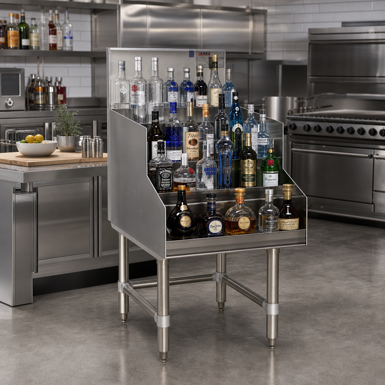 Product image #2 for Eagle Spec-Bar 30-Inch Free-Standing Liquor Bottle Display Unit, 4-Step, Stainless Steel