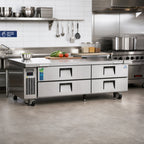 Thumbnail image #2 for Everest Refrigeration ECB82D4 82-Inch Two-Section Four-Drawer Chef Base Refrigerator with Stainless Steel Worktop