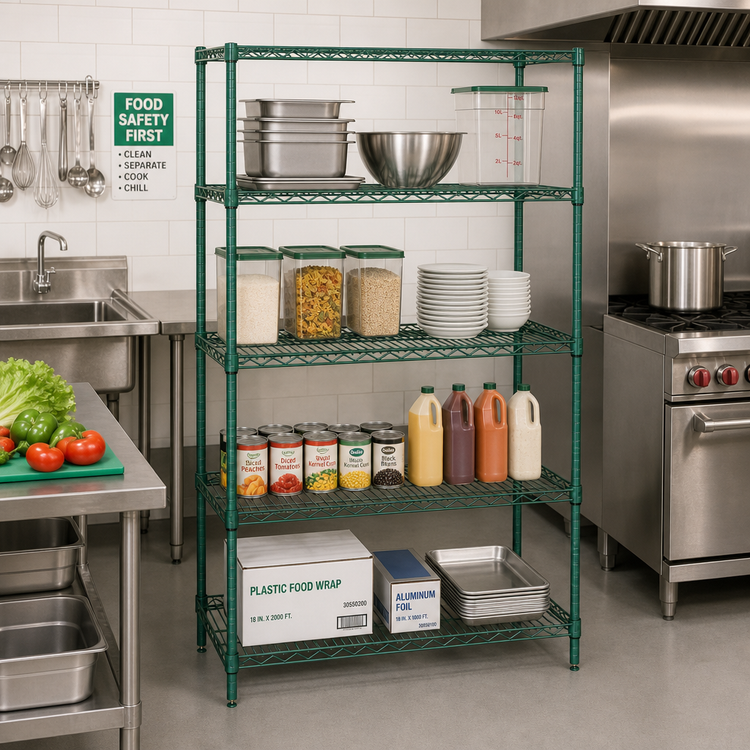 Product image #2 for Quantum 42-Inch W x 18-Inch D x 86-Inch H Wire Shelving Starter Kit, Green Epoxy, Stationary, 4-Shelf