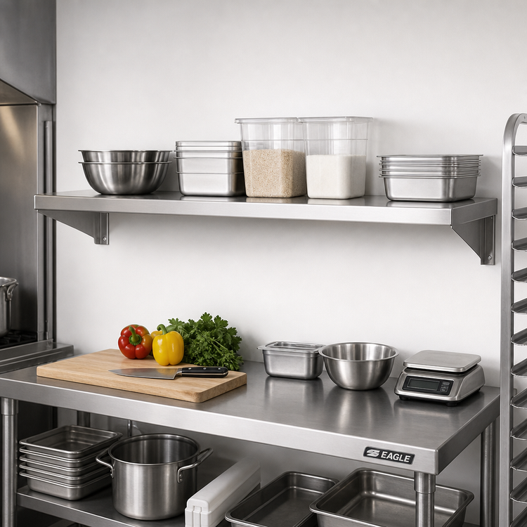 Product image #2 for Eagle Group 60 Inch x 10 Inch Wall-Mounted Shelf, 16 Gauge 430 Stainless Steel
