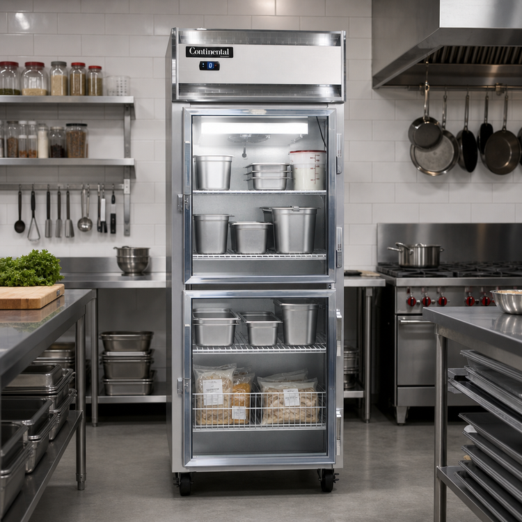 Product image #2 for Continental Refrigerator 1FESNSSGDHD One-Section Extra-Wide Shallow Depth Reach-In Freezer with Half-Height Glass Doors