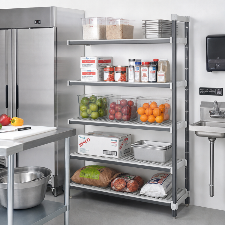 Product image #2 for Cambro Camshelving Elements XTRA Stationary Add-On Unit, 18 x 24 x 64 Inches, 5-Tier Vented Polymer Shelving, Speckled Gray