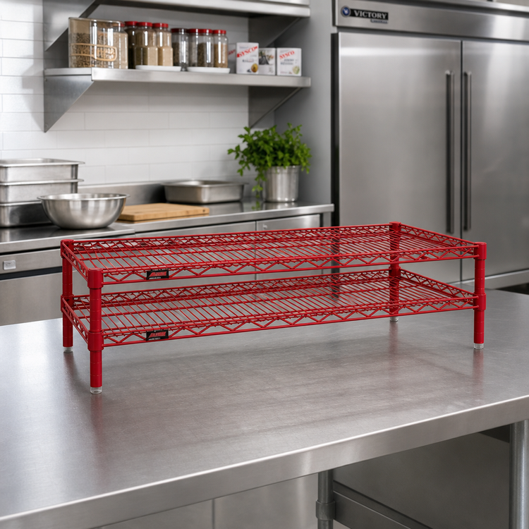 Product image #2 for Eagle Group QuadTruss 2-Tier Front Case Merchandise Wire Shelving Unit, 24W x 14D x 14H, Red Epoxy