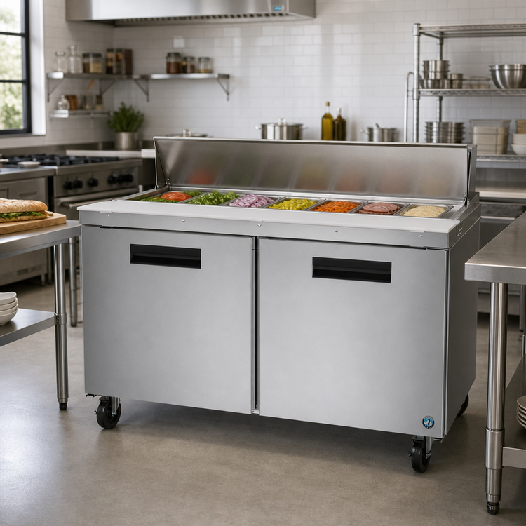 Product image #2 for Hoshizaki Steelheart SR60B-16 60-Inch Two-Section Sandwich Top Prep Refrigerator with 16-Pan Rail