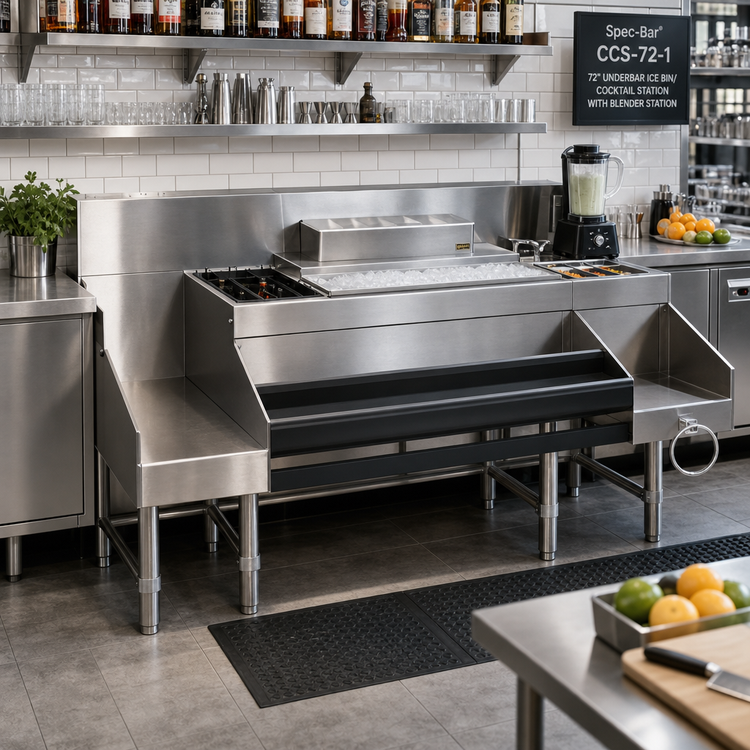 Product image #2 for Spec-Bar CCS-72-1 72 Inch Stainless Steel Underbar Ice Bin/Cocktail Station with Blender Station