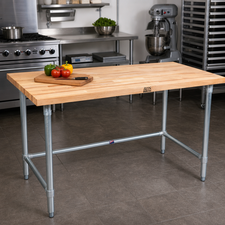 Product image #2 for John Boos SNB09-X 60" x 30" Wood Top Work Table with Stainless Steel Base and Adjustable Bracing
