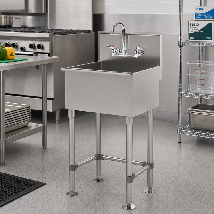 Product image #2 for Advance Tabco One-Station Floor-Mounted Stainless Steel Service Sink with Included Gooseneck Faucet