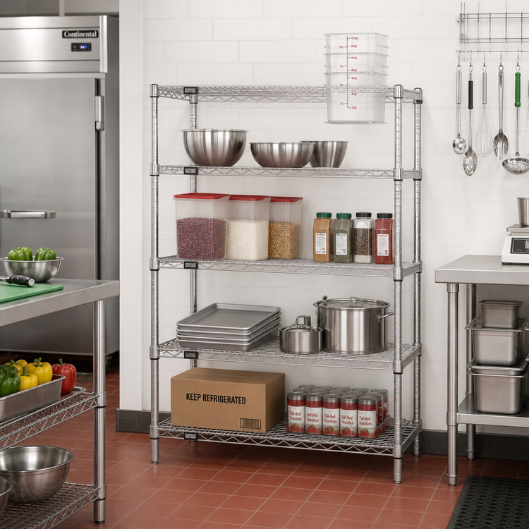 Product image #2 for Quantum Stationary 4-Shelf Chrome Wire Shelving Starter Kit, 42W x 21D x 54H