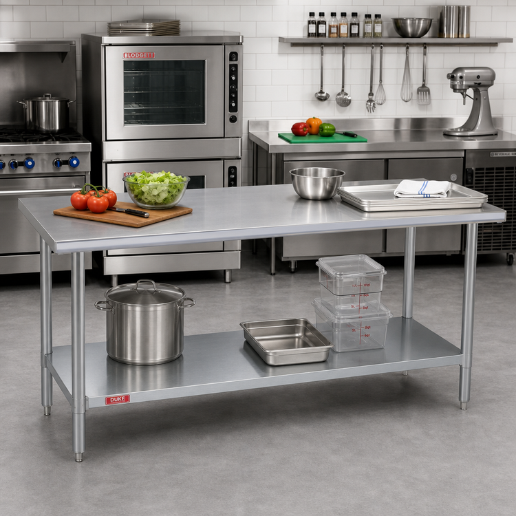 Product image #2 for Duke Manufacturing 72-Inch x 30-Inch 16-Gauge Stainless Steel Work Table with Undershelf and Posts