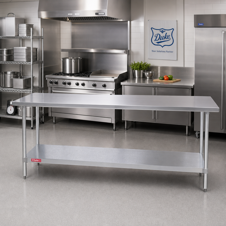 Product image #2 for Duke Stainless Steel Work Table with Galvanized Undershelf, No Backsplash, 144-Inch Long x 24-Inch Deep