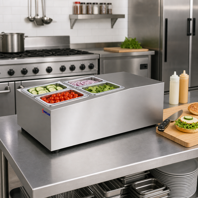 Product image #2 for Countertop Refrigerated Prep Rail Salad Bar Station, 15-Inch Wide, 4 x 1/6 Pan Capacity, Stainless Steel