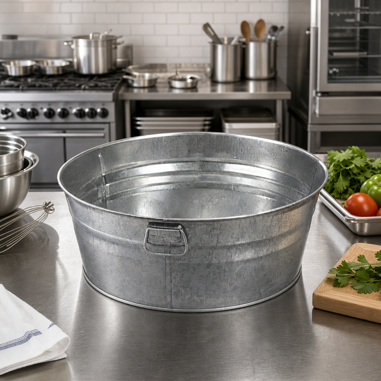 Product image #2 for American Metalcraft 72 oz. Galvanized Tin Round Tub with Side Handles