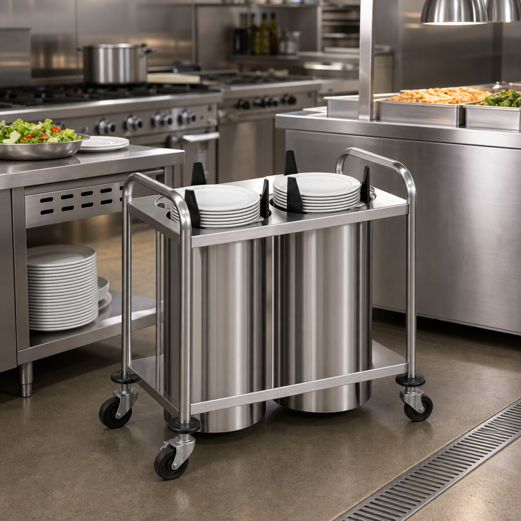 Product image #2 for Atlas Metal 2-Stack Mobile Open Plate Dispenser for 5-Inch Round Plates, Unheated