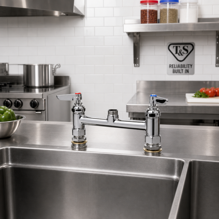 Product image #2 for T&S Brass B-0220-LNCC Pantry Double Swivel Base Deck Mount Mixing Faucet, 8-Inch Centers, Less Nozzle