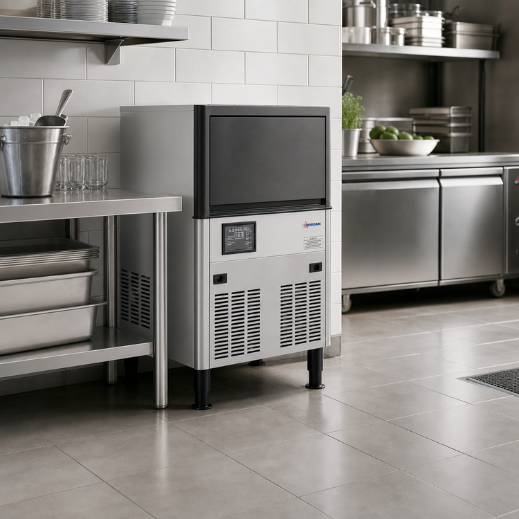 Product image #2 for Omcan Half Cube Ice Maker with Bin, Air-Cooled, 79.4 lb/Day, 33.1 lb Storage