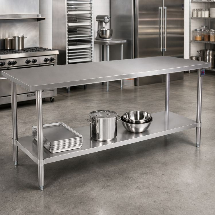 Product image #2 for Stallion 120" x 24" 16-Gauge 300-Series Stainless Steel Work Table with Adjustable Undershelf