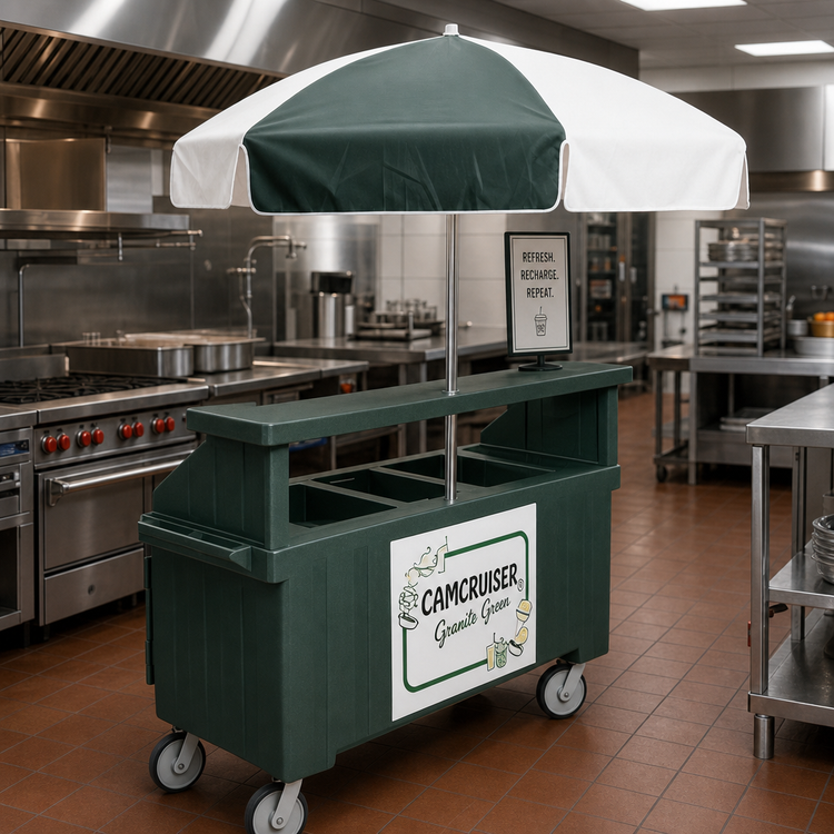 Product image #3 for Camcruiser® Granite Green Vending Cart with 3 Countertop Wells and 72-Inch Umbrella