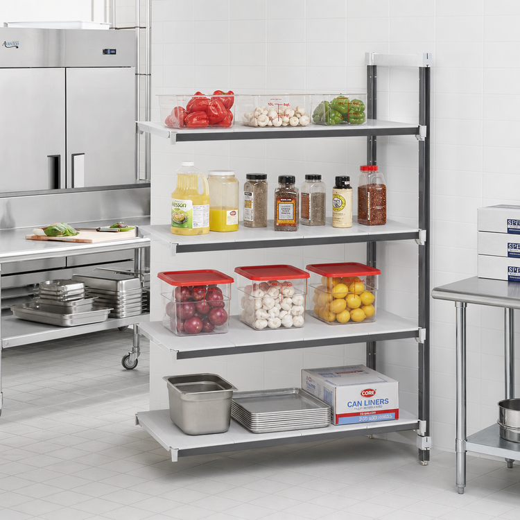 Product image #2 for Cambro Camshelving Elements XTRA 4-Tier Solid Stationary Add-On Polymer Shelving Unit, 24 x 60 x 64 Inches, Speckled Gray
