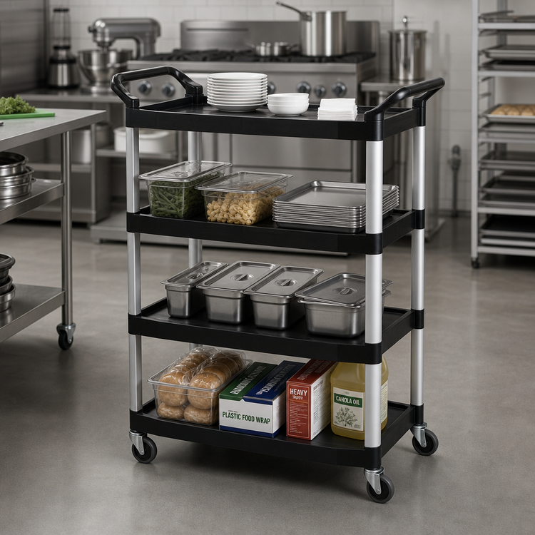 Product image #2 for Xtra 4-Shelf Open-Side Utility Bus Cart, Black