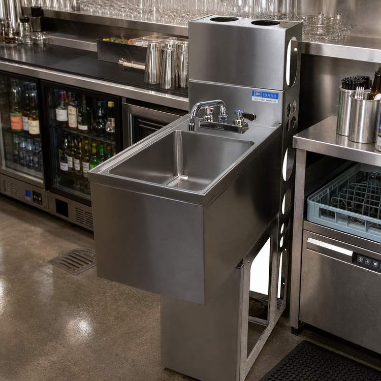 Product image #2 for 304 Stainless Steel Underbar Dump Sink with 10" x 14" Bowl and Lead-Free Faucet