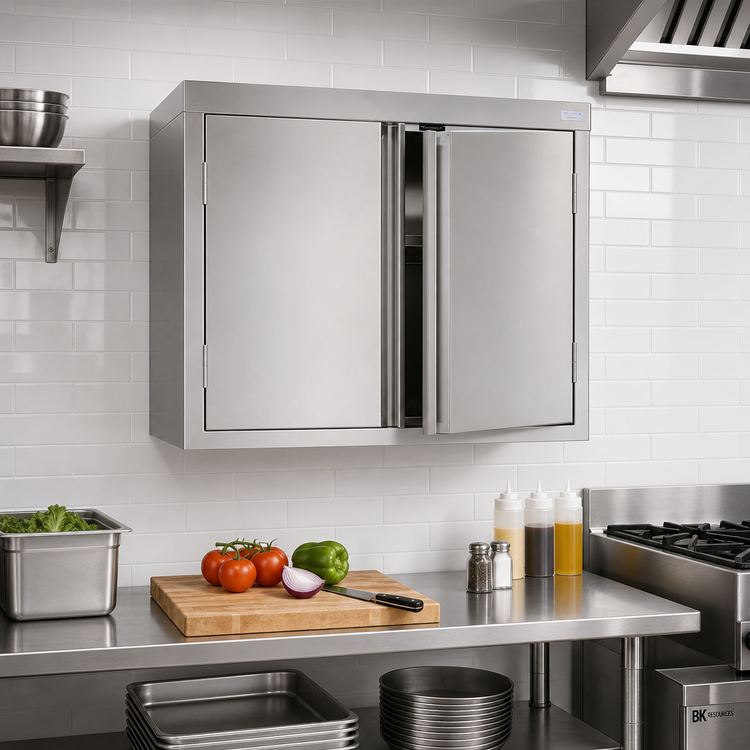 Product image #2 for BK Resources 30-Inch Wall-Mounted Stainless Steel Cabinet with Hinged Doors