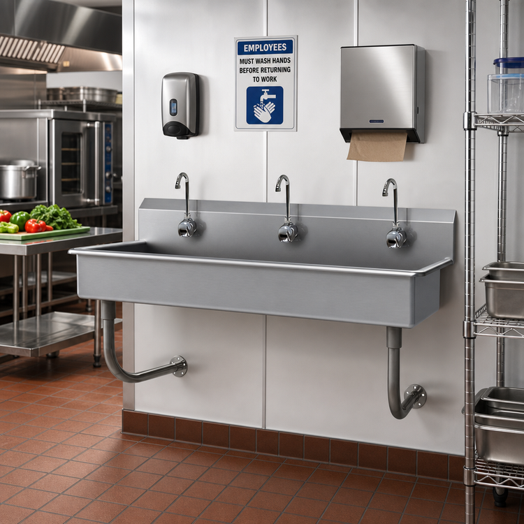 Product image #2 for Advance Tabco 60-Inch Wall-Mounted Multiwash Hand Sink with 3 Electronic Faucets